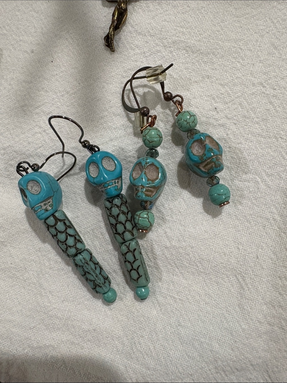 Turquoise Skull Bead Dangle Earrings - Women Jewelry